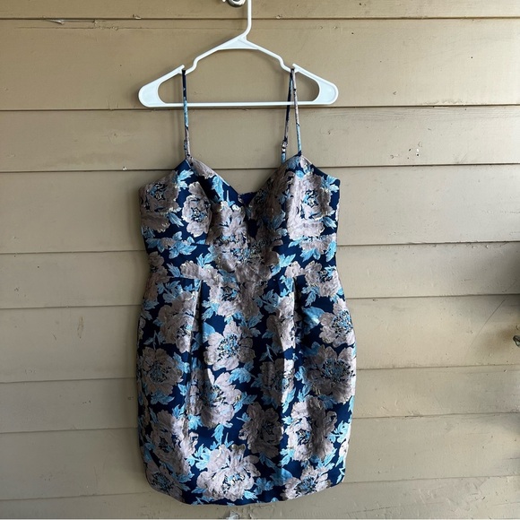 Eliza J Dresses & Skirts - Eliza J Navy & Gold Metallic Floral Dress - Size 14 - Wedding Guest Party Dress